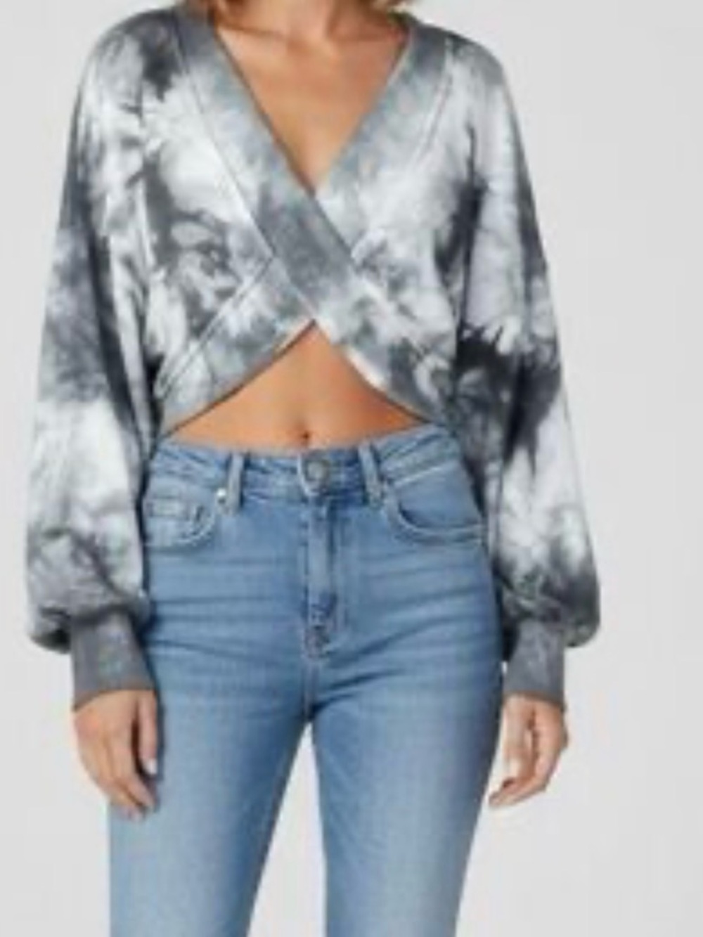 Gray Crop Twist Tie Dye Sweatshirt Size Medium